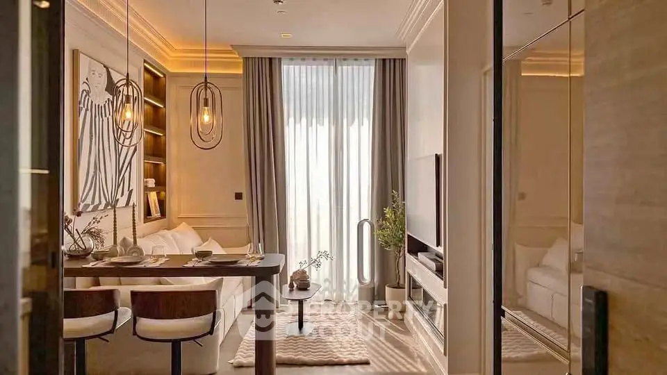Stylish modern living room with elegant decor and natural light, perfect for urban living.