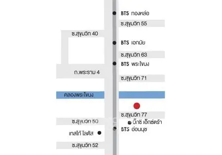 Map showing proximity to BTS stations and local streets for real estate navigation.