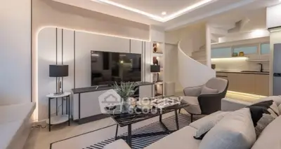 Luxurious modern living room with stylish decor and open kitchen layout