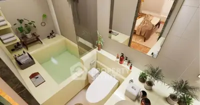 Luxurious modern bathroom with elegant fixtures and indoor plants