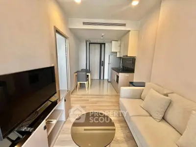 Modern living room with open kitchen in a stylish apartment