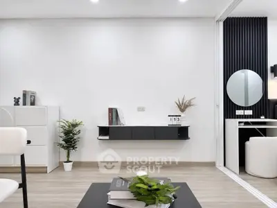 Modern minimalist living room with sleek furniture and stylish decor