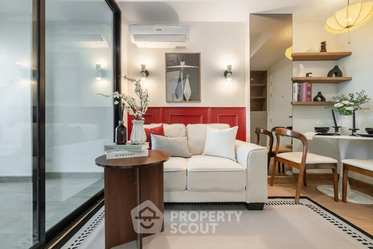 Stylish modern living room with elegant decor and cozy dining area