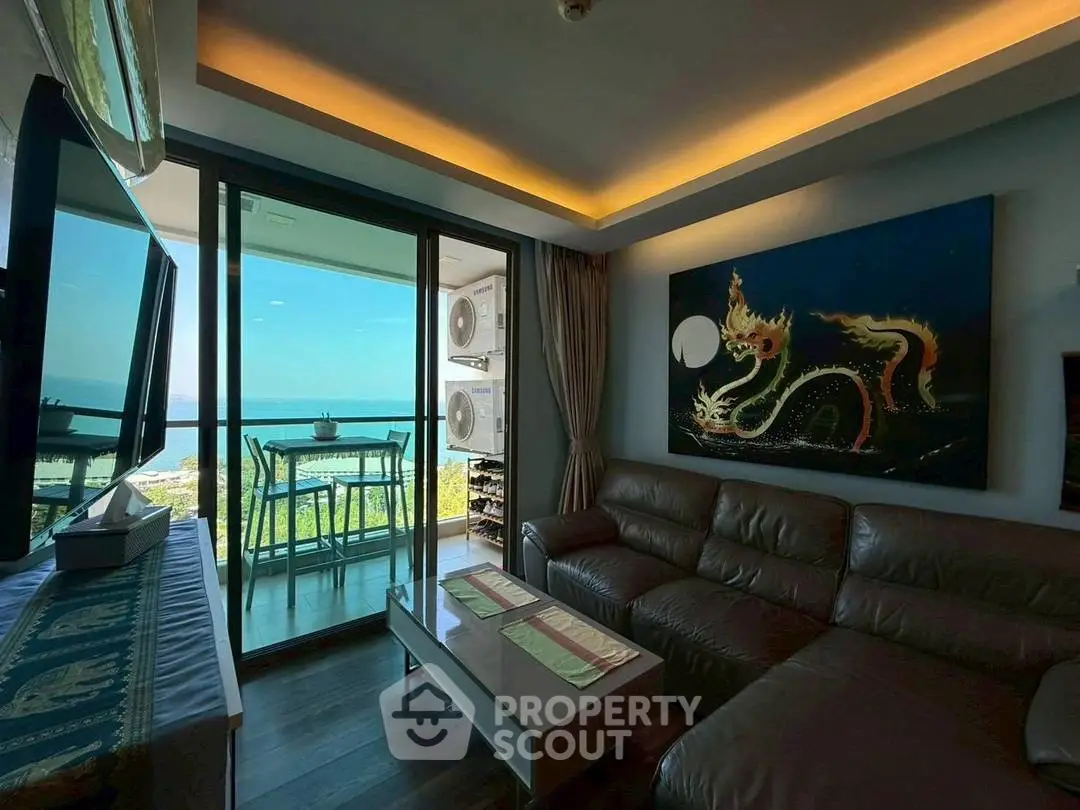 Luxurious living room with stunning ocean view and modern decor