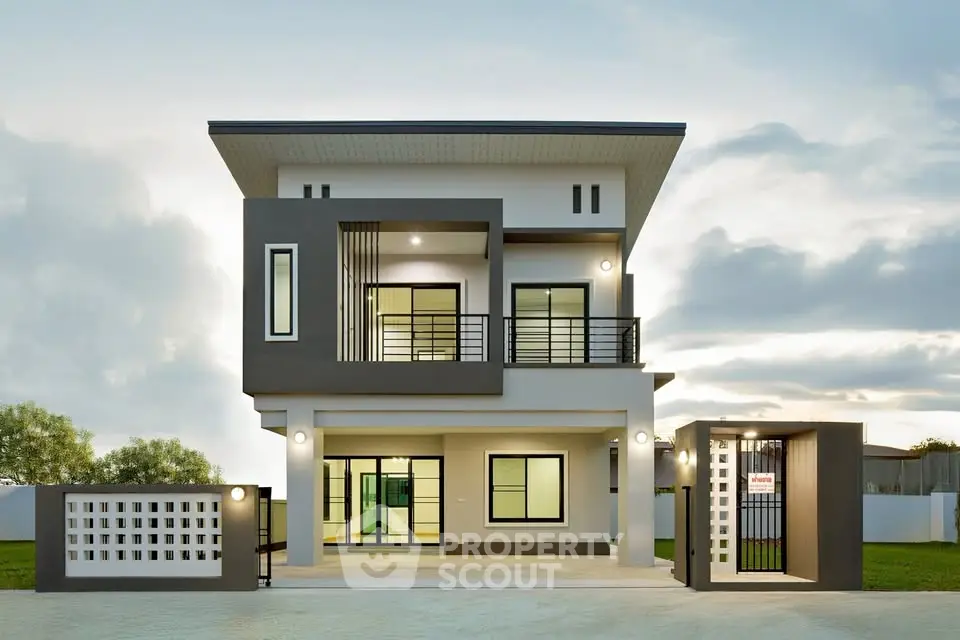 Modern two-story house with sleek design and spacious balcony