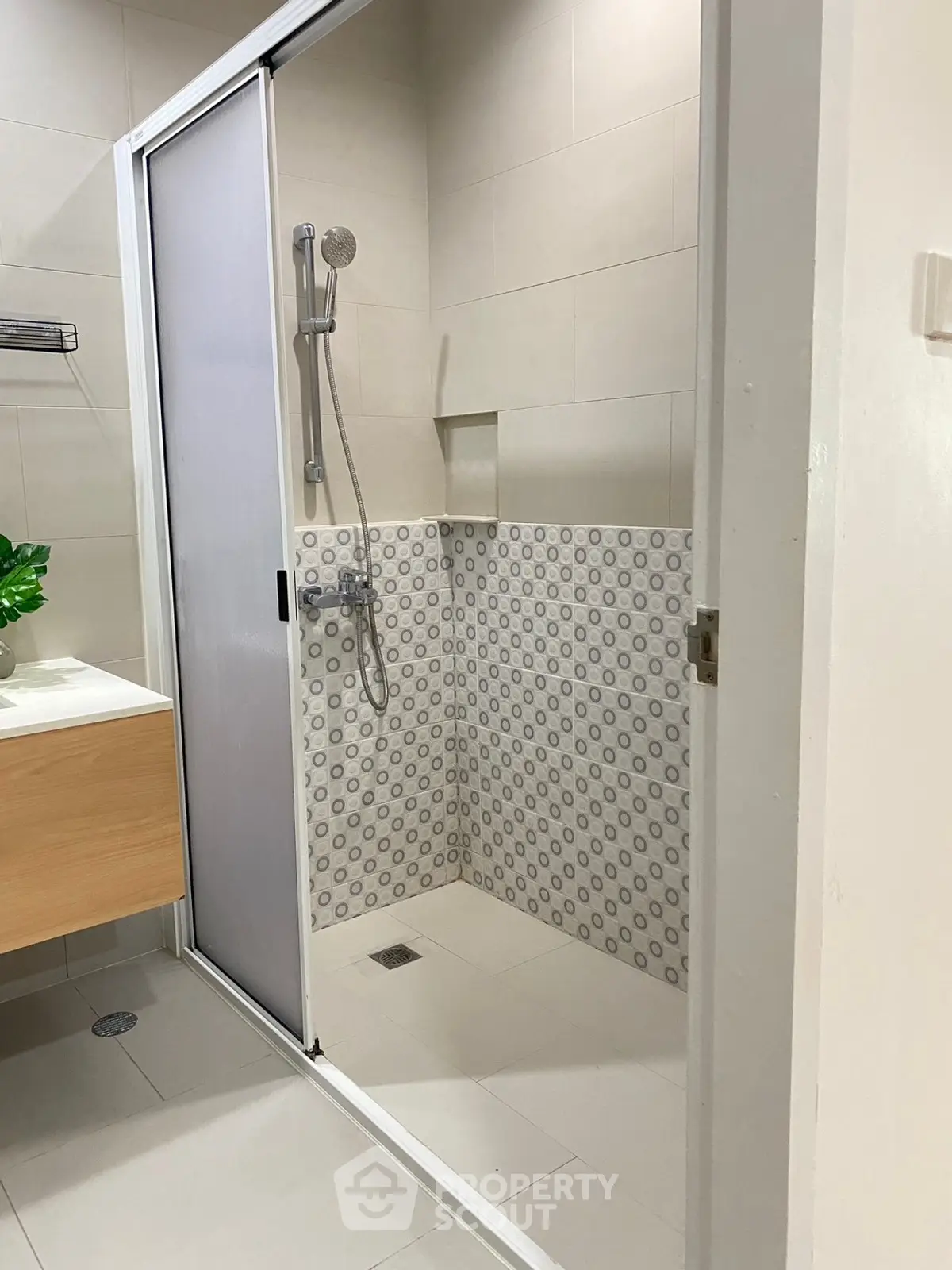 Modern bathroom with stylish shower and sleek design