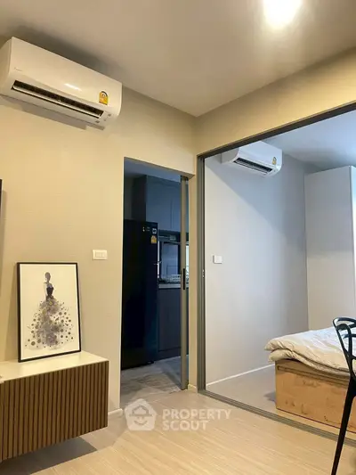 Modern apartment interior with air conditioning and stylish decor