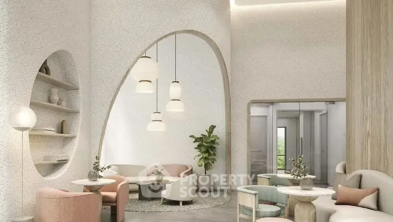 Luxurious modern living room with elegant furniture and stylish lighting in a sophisticated setting.