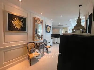 Elegant living room with classic decor and stylish furniture in a luxurious home.