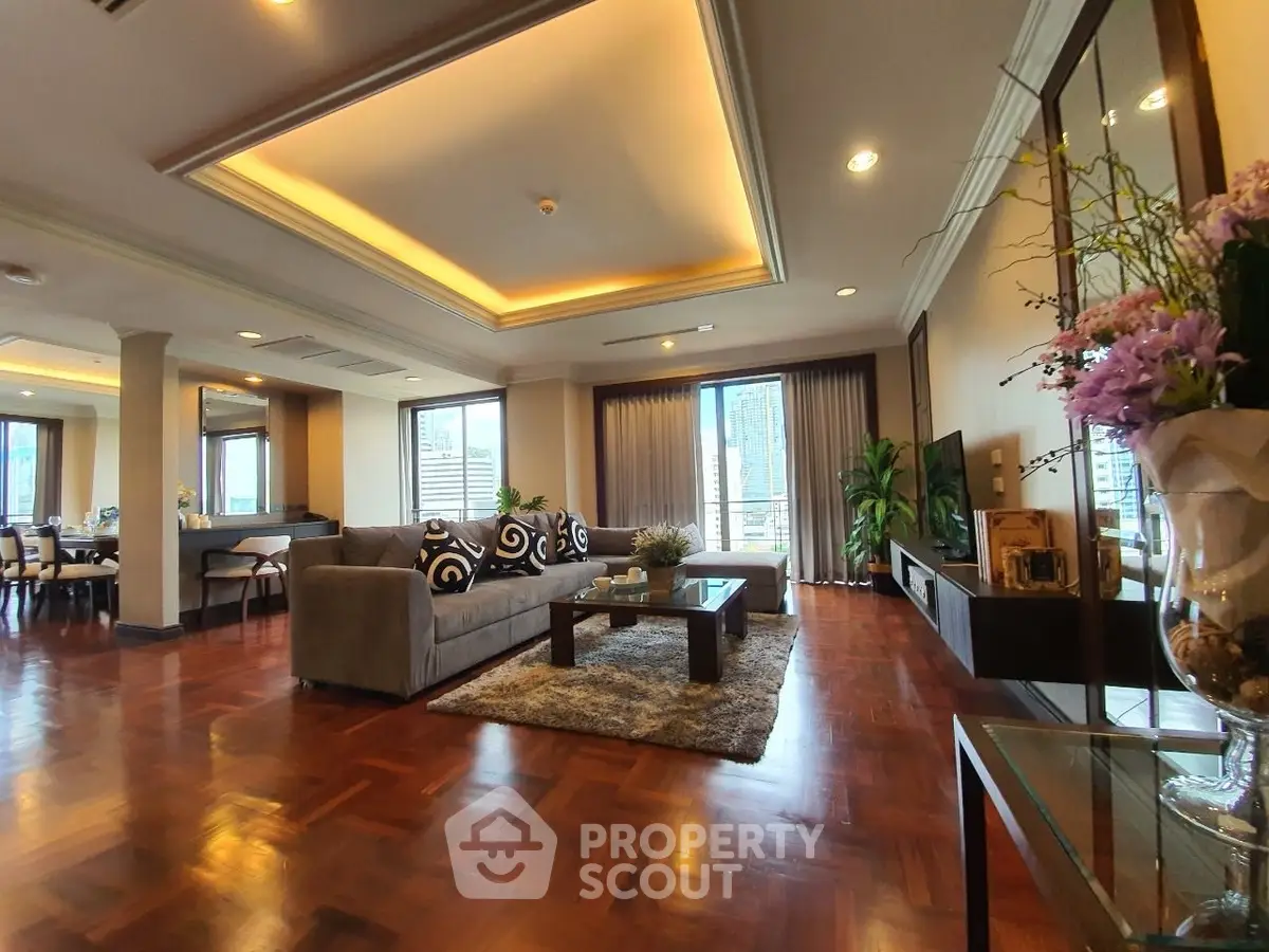 Luxurious living room with elegant decor and city view, perfect for modern urban living.
