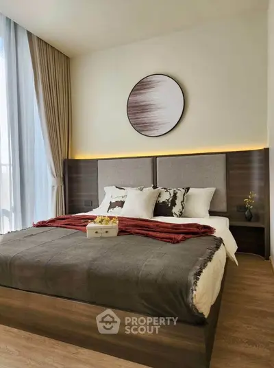 Modern bedroom with stylish decor and cozy ambiance