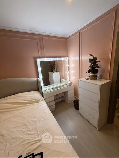 Chic bedroom with elegant vanity and soft lighting
