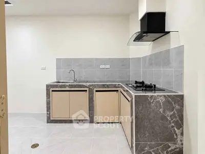 Modern kitchen with sleek gas stove and elegant marble countertops