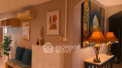 Stylish living room with elegant decor and ambient lighting