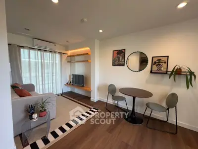 Modern living room with stylish decor and cozy seating area