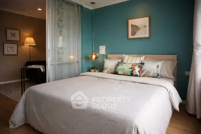 Stylish bedroom with modern decor and cozy ambiance