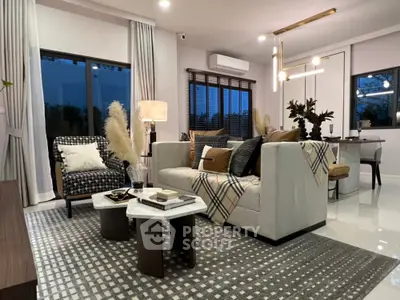 Modern living room with stylish decor and elegant lighting