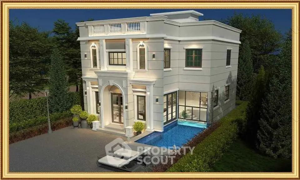 Luxurious modern villa with private pool and elegant architecture, surrounded by lush greenery.