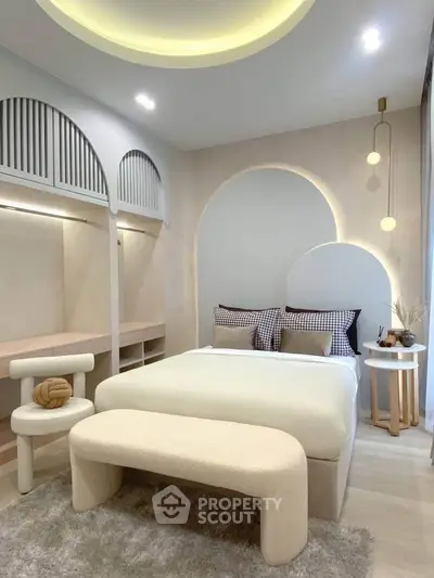 Elegant modern bedroom with stylish decor and cozy lighting