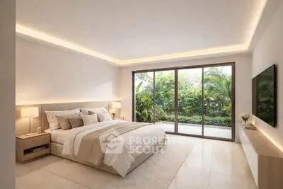 Luxurious bedroom with garden view and modern decor