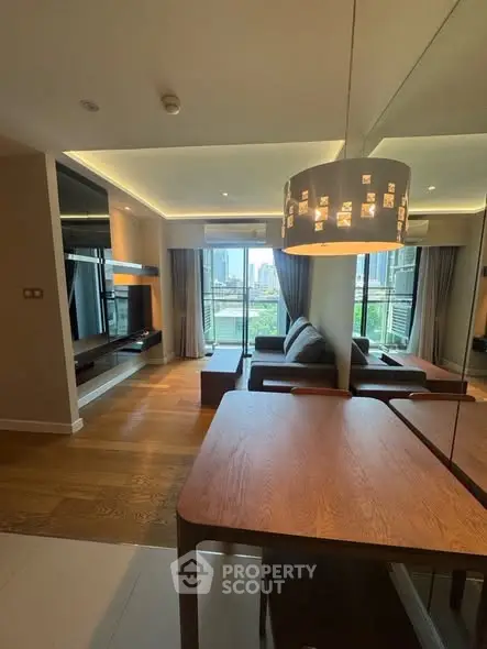 Modern living room with city view and stylish interior design