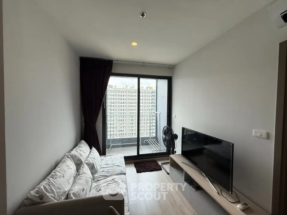 Modern living room with balcony view in a stylish apartment