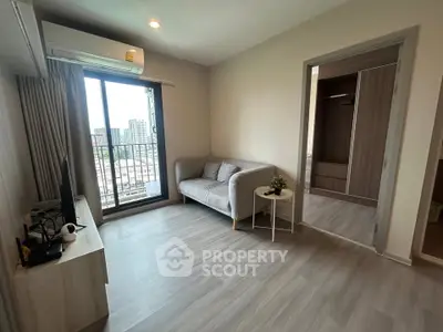 Modern living room with balcony view in a stylish apartment