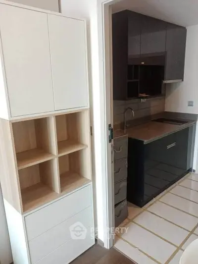 Modern compact kitchen with sleek cabinetry and efficient storage solutions.