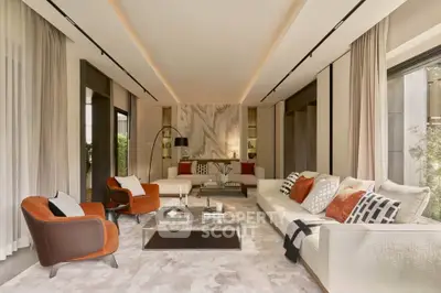Luxurious modern living room with elegant decor and spacious seating area.