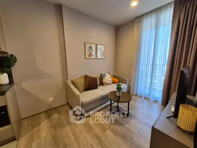 Modern living room with cozy sofa and stylish decor in a bright apartment