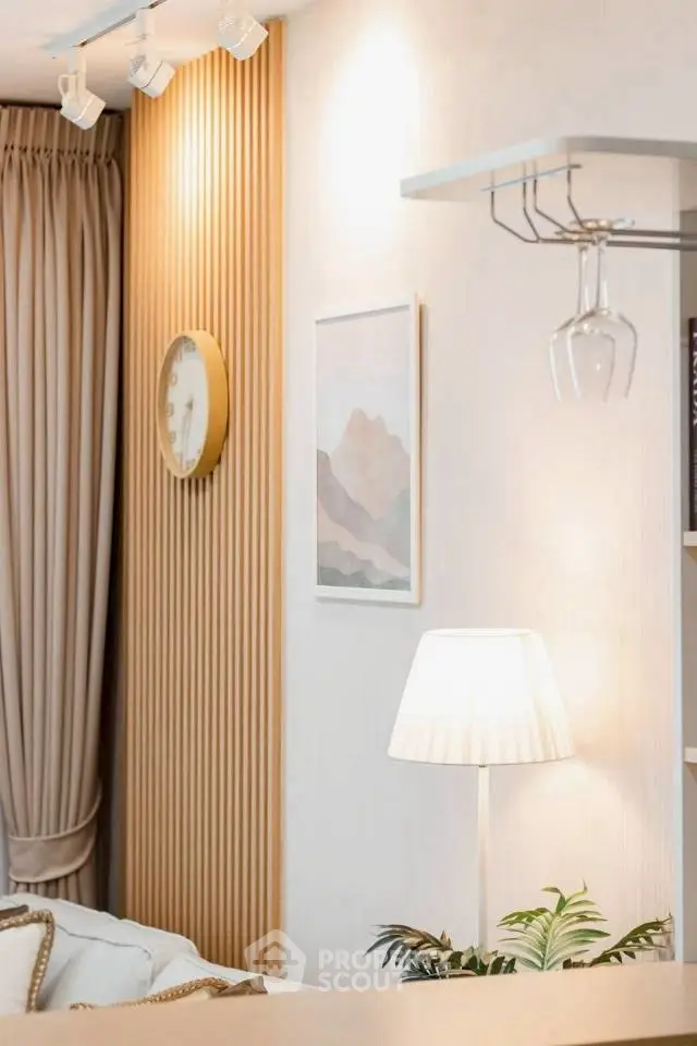 Elegant living room with modern decor and soft lighting