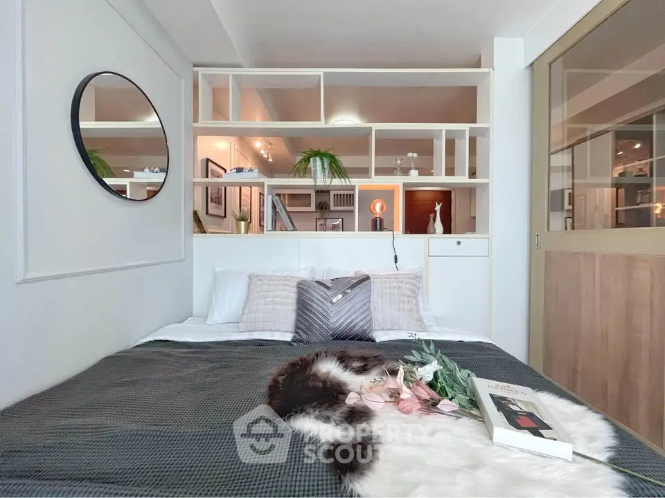 Modern bedroom with stylish decor and cozy ambiance