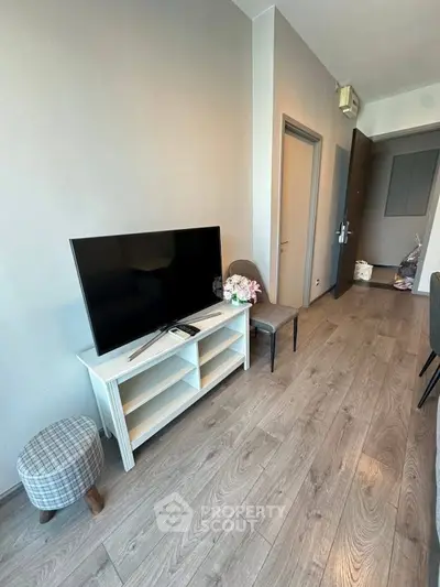 Modern living room with sleek TV stand and stylish decor