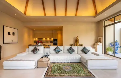 Luxurious living room with modern decor and spacious seating area