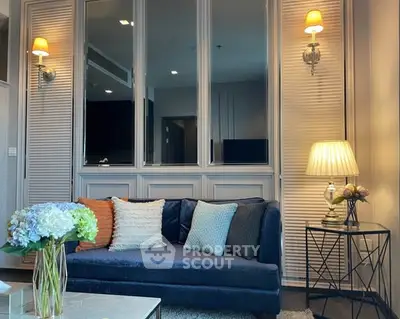 Elegant living room with stylish sofa and ambient lighting