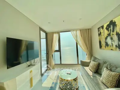 Luxurious living room with stunning ocean view and modern decor
