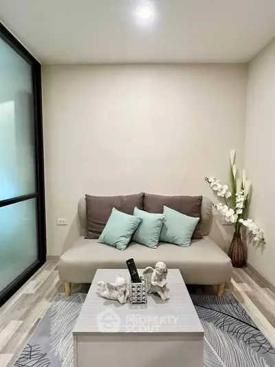 Modern living room with stylish decor and cozy seating area