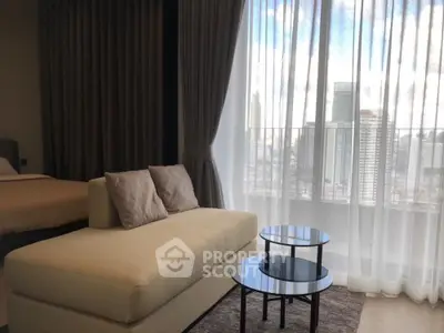 Luxurious bedroom with stunning city view and elegant decor