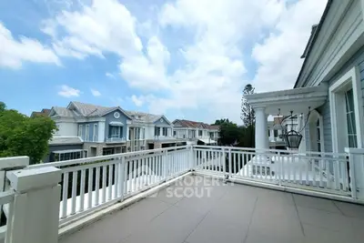 Spacious balcony with scenic view of elegant residential neighborhood