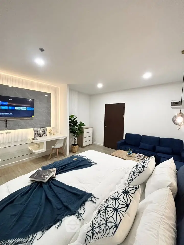 Modern living room with stylish decor and cozy seating area