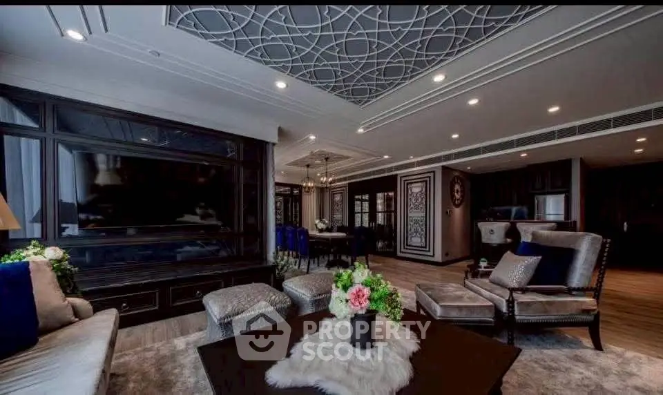 Luxurious living room with elegant decor and spacious seating area