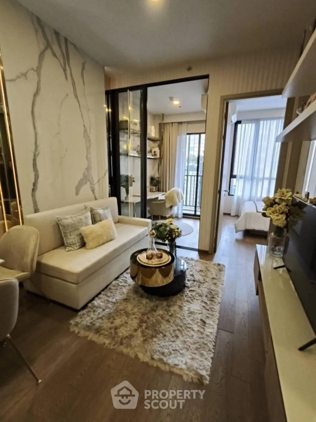 Modern living room with elegant decor and natural light