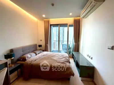 Modern bedroom with balcony view in luxury apartment