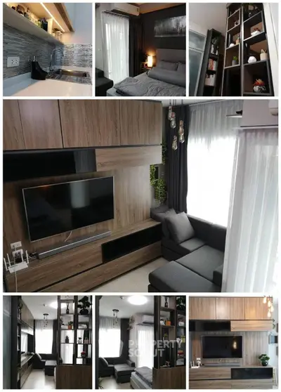 Modern apartment interior with stylish living room, cozy bedroom, and sleek kitchen design.