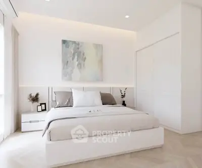 Elegant minimalist bedroom with modern decor and soft lighting