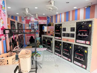 Charming laundry room with modern washing machines and colorful decor