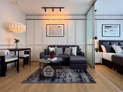 Modern living room with stylish decor and cozy seating area