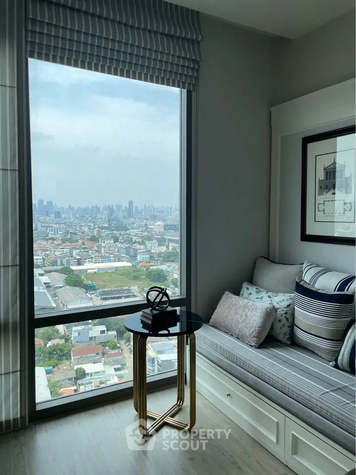 Stylish living room with panoramic city view and elegant decor