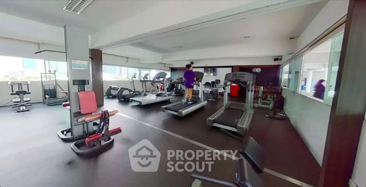 Spacious gym with modern equipment in a residential building
