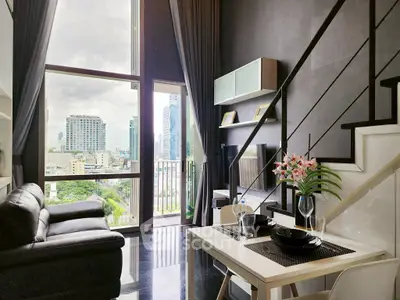 Modern loft apartment with stunning city view and elegant interior design